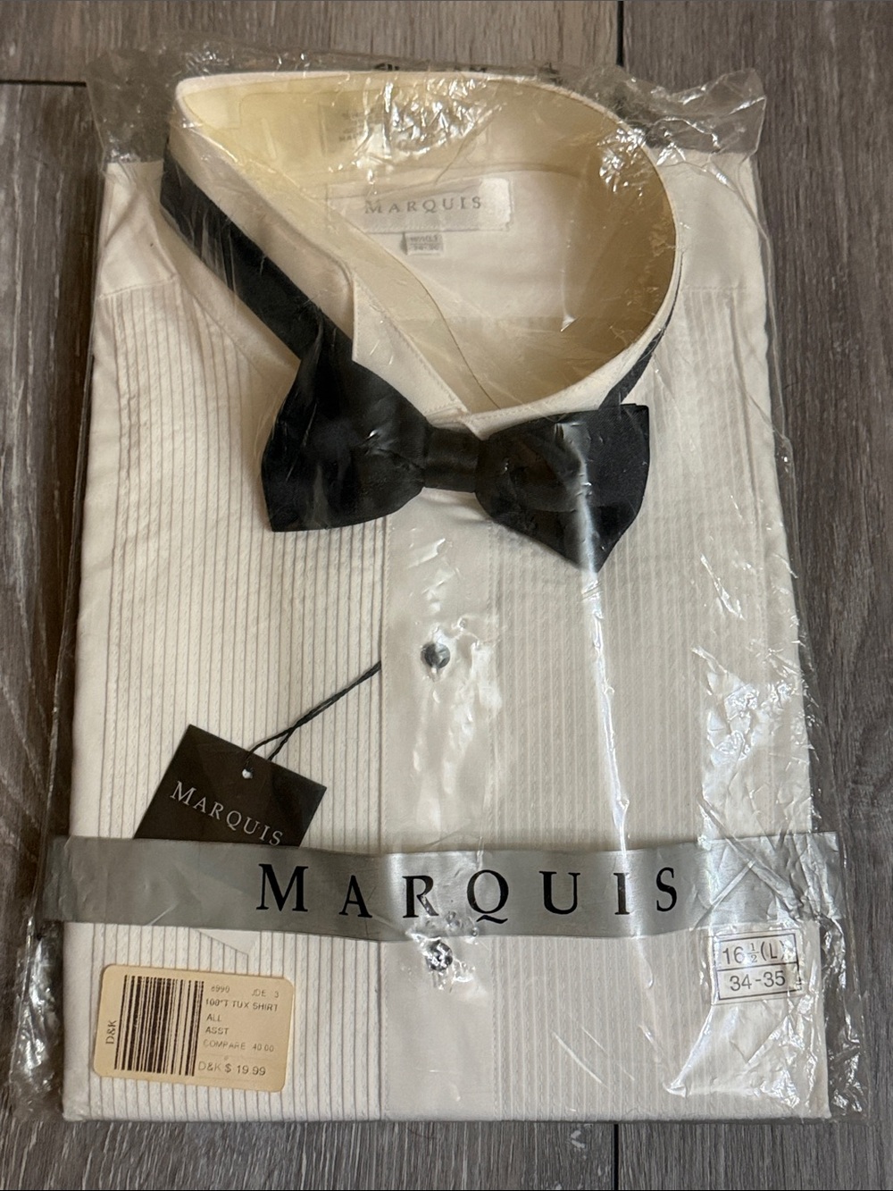 Marquise White Pleated Dress Shirt with Black Bow Tie
